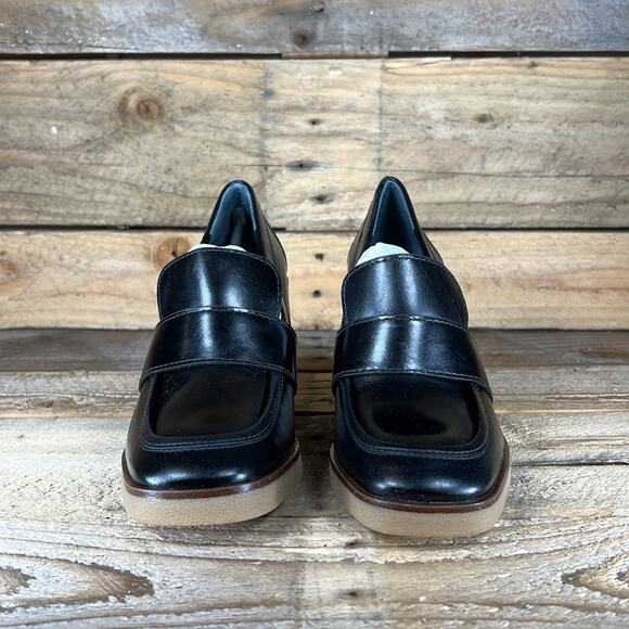 Vince Camuto Black Platform Loafers with Brown Heel - Picture 2 of 8